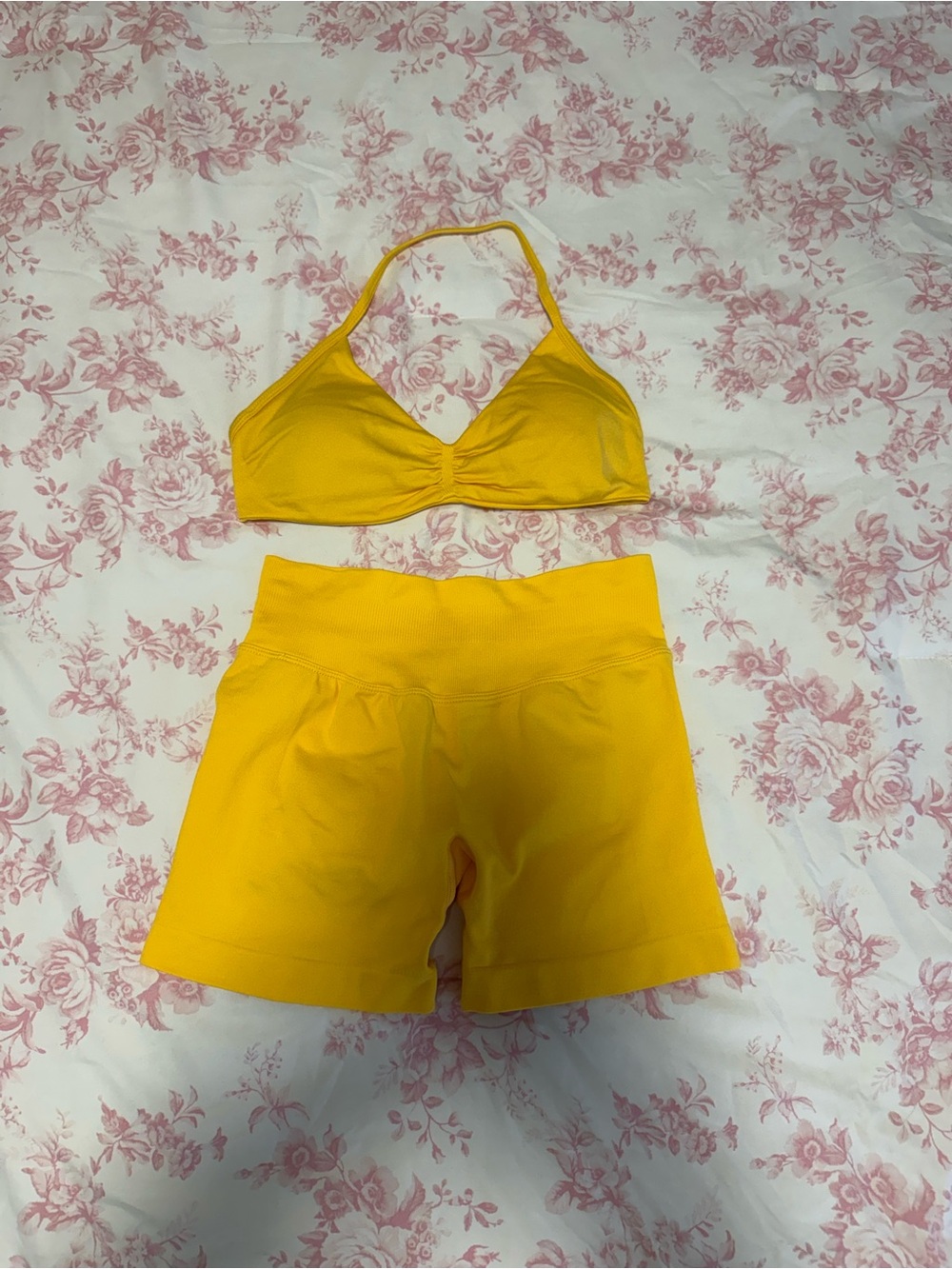 Yellow Active Bra Top and High-Waist Shorts Set